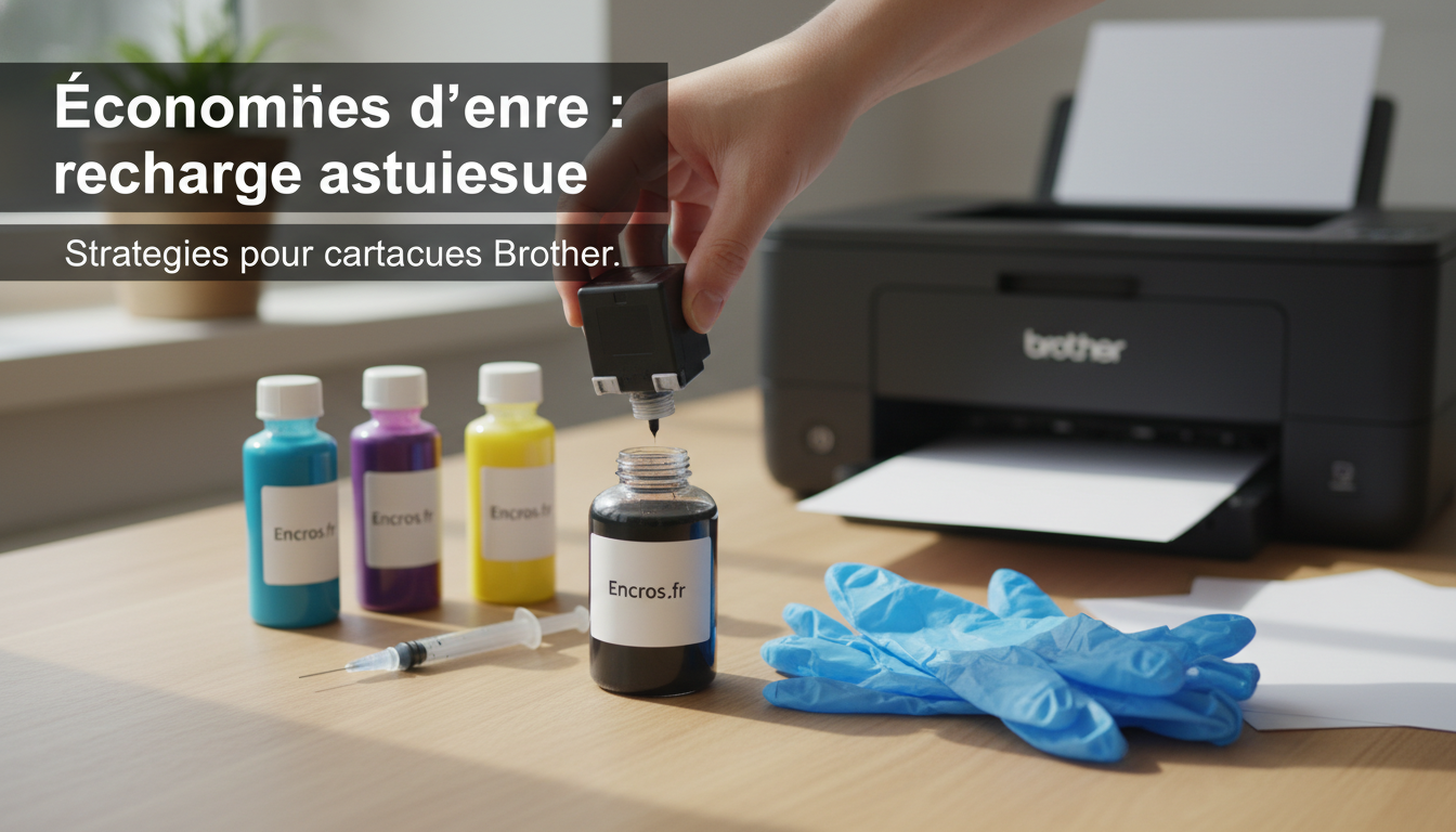 Illustration editoriale pour "Économies d'encre : astuces pour une recharge efficace des cartouches Brother" - Encros.fr