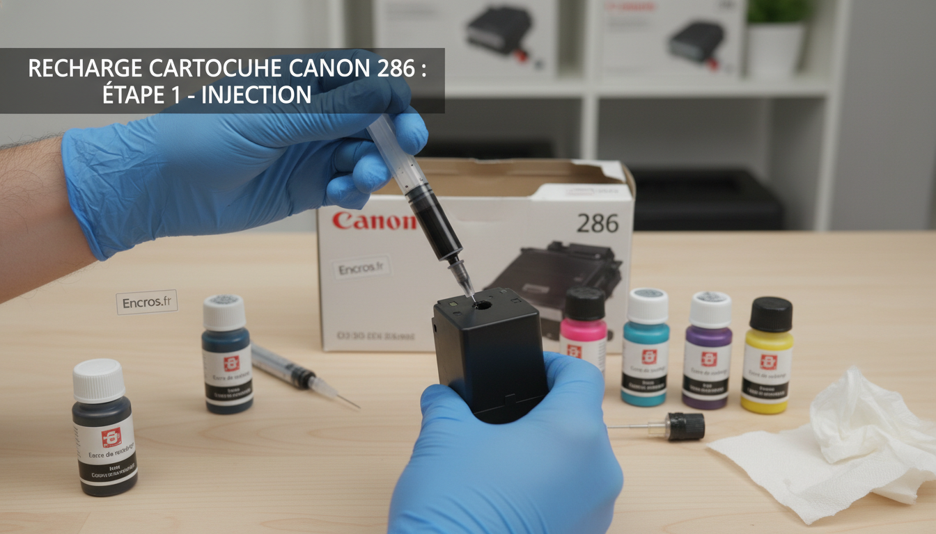 Illustration editoriale pour "Etapes pour recharger une cartouche Canon 286" - Encros.fr
